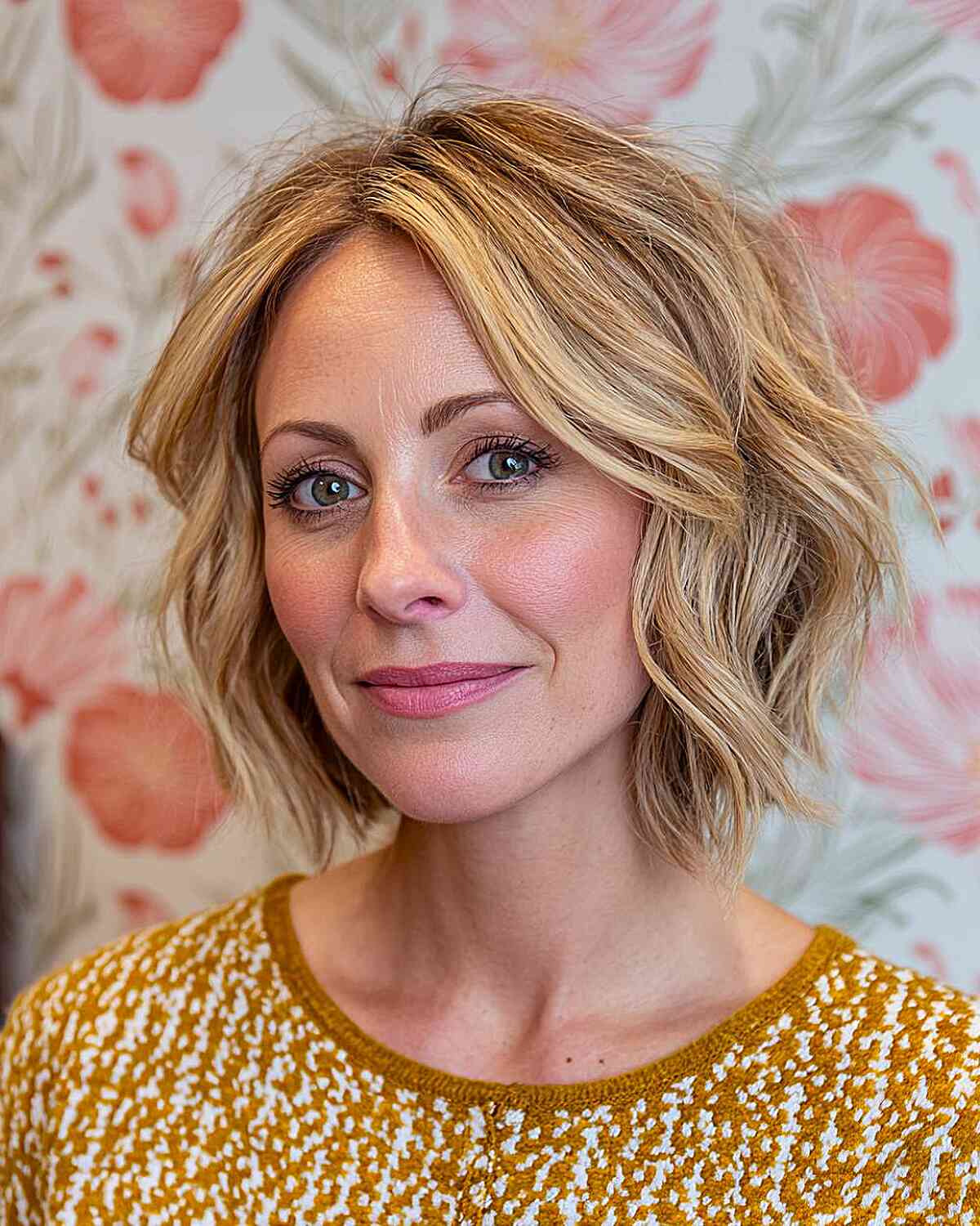 Textured Bob with Subtle Blonde Highlights