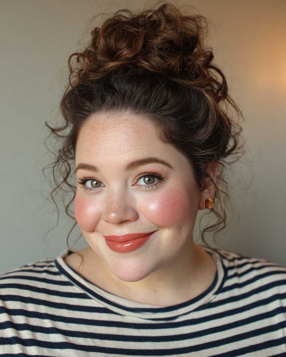 Textured High Bun with Soft Face-Framing Curls