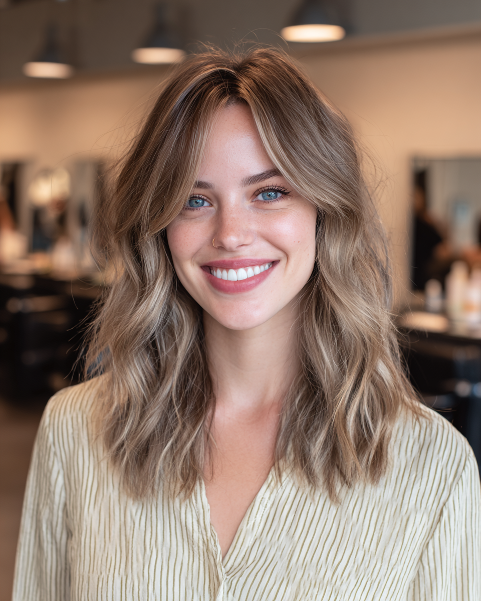Textured Long Wavy Layers with Soft Face-Framing Highlights
