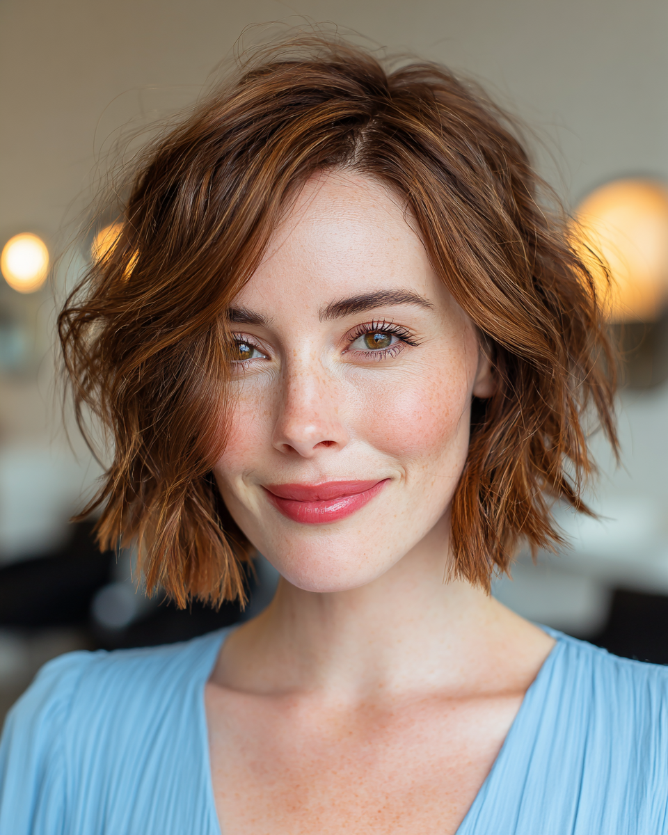 Textured Shoulder-Length Wavy Bob