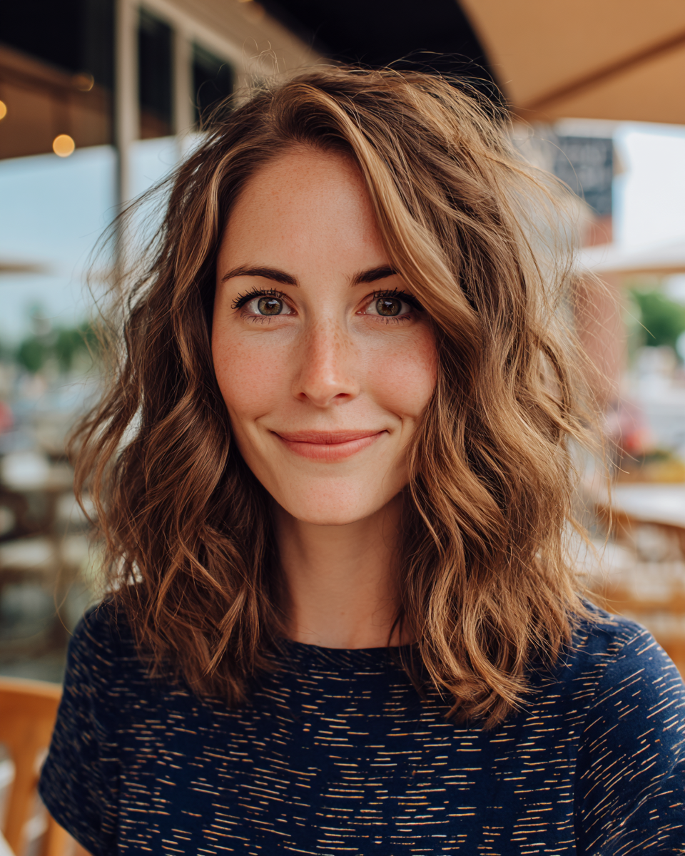Textured Wavy Lob with Natural Volume