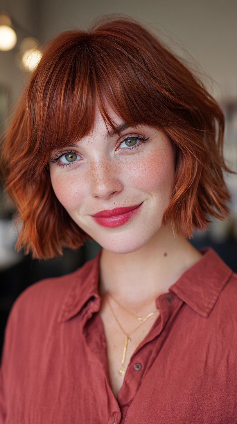 Vibrant Copper Bob with Soft Fringe