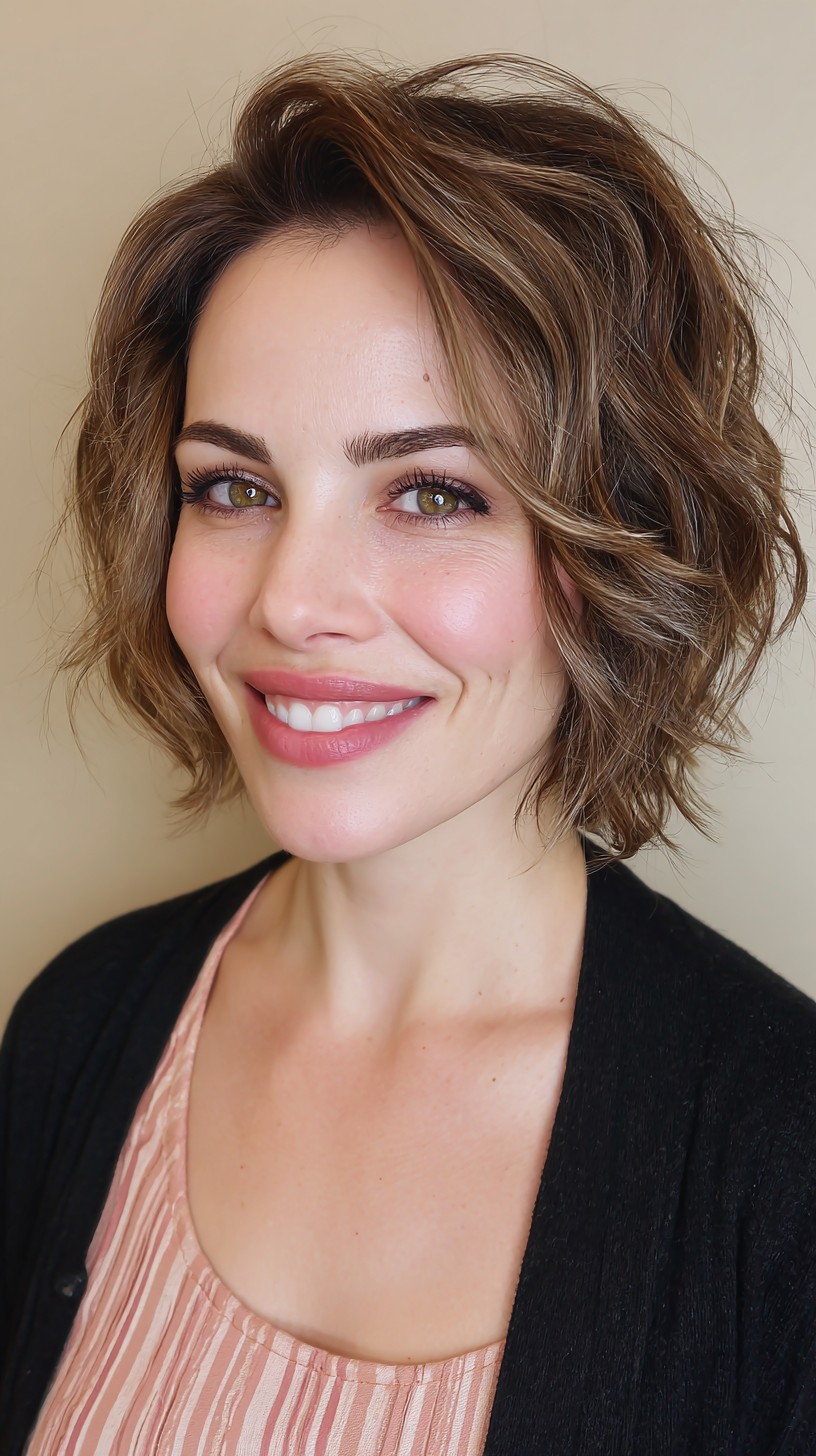 Voluminous Chestnut Bob with Swooping Layers