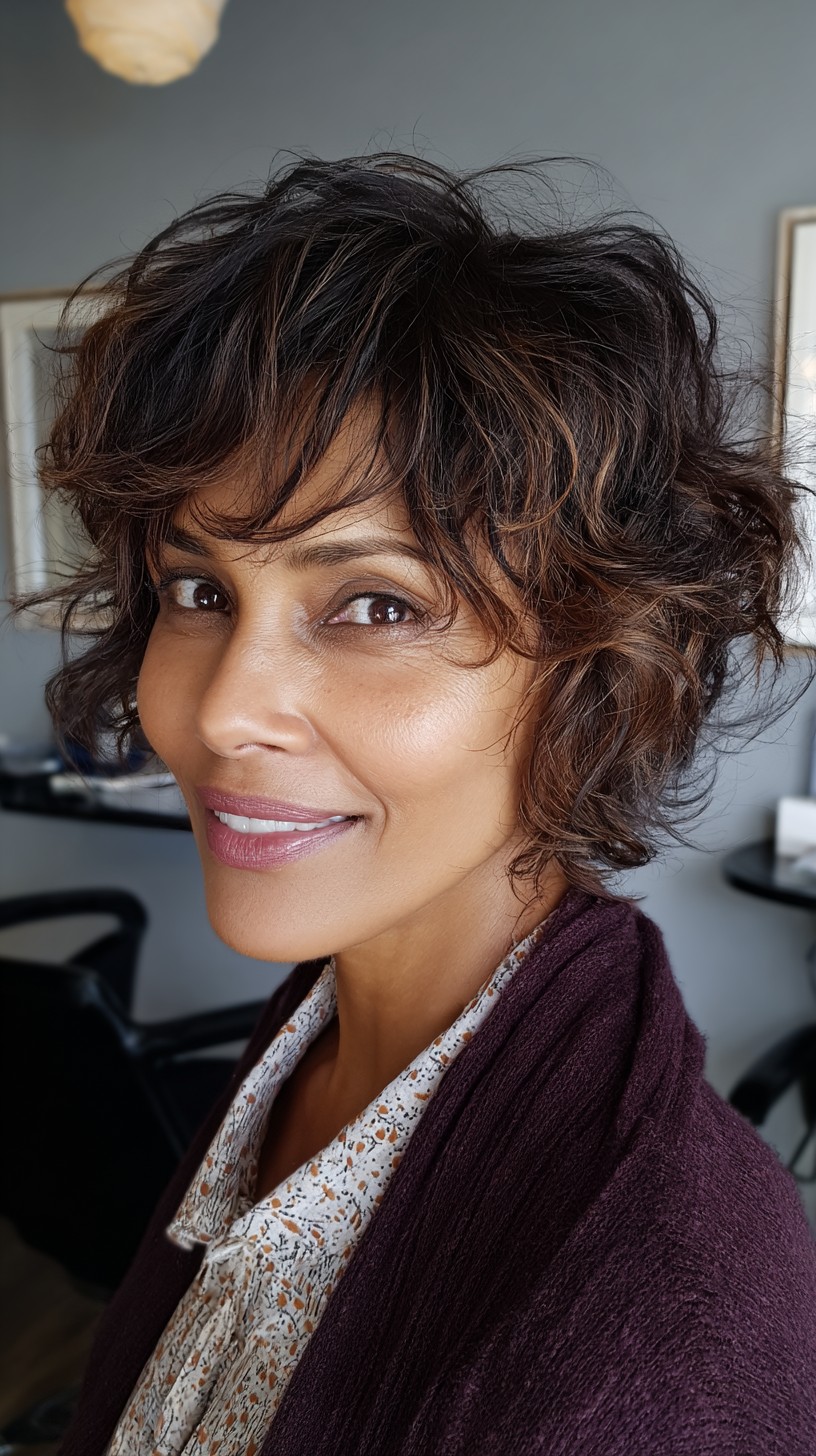 Voluminous Tousled Wavy Mullet with Natural Highlights