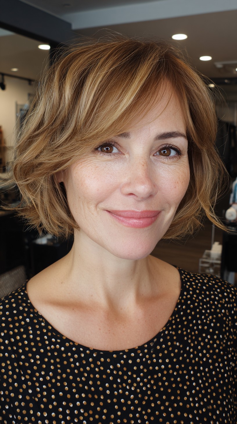 Breezy Caramel Textured Bob with Soft Waves