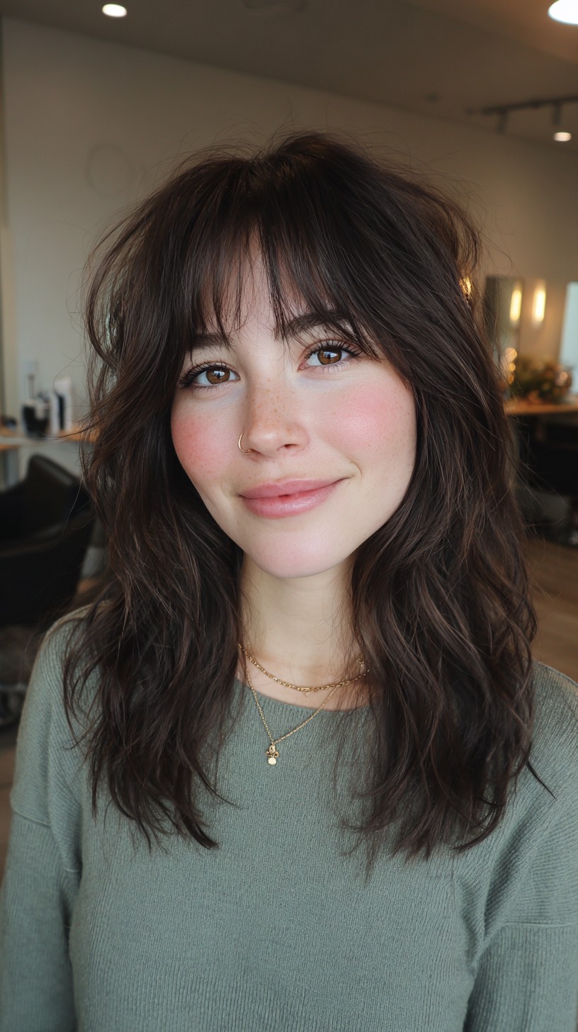 Charming Espresso Shag with Feathered Fringe