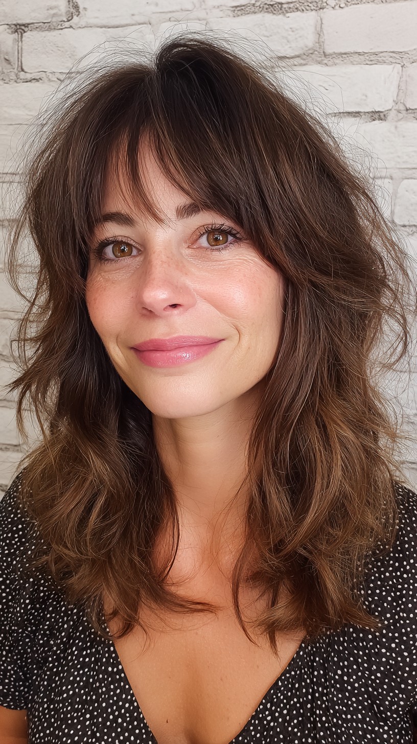 Chic Chestnut Layered Cut with Soft Bangs