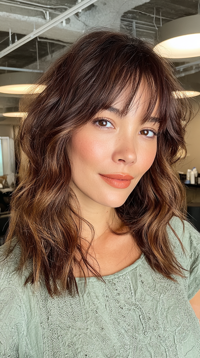 Chic Shaggy Layered Medium Cut with Soft Bangs