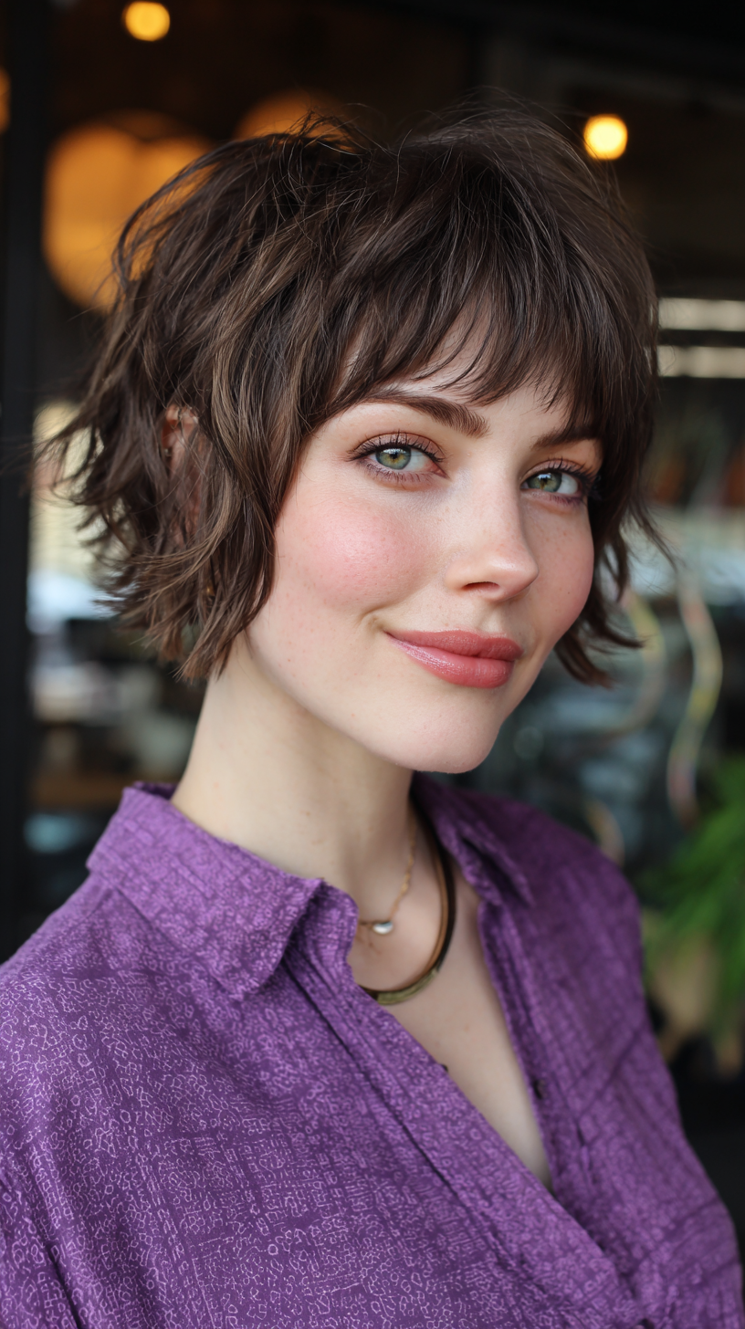 Chic Textured Shag Cut with Wispy Bangs