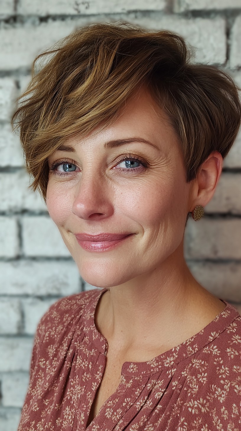 Chic Tousled Pixie Cut with Side Swept Bangs