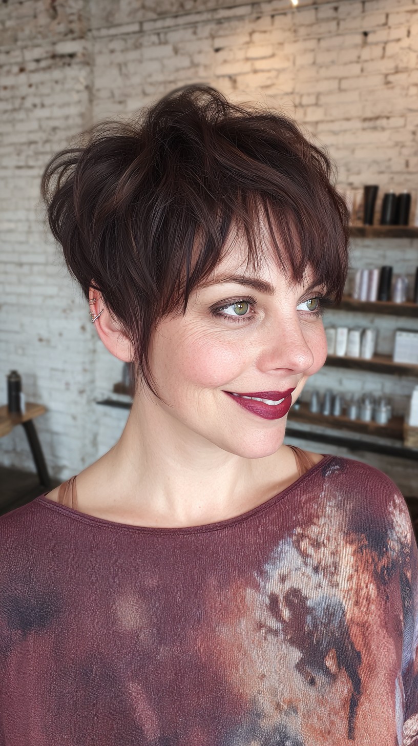 Choppy Chocolate Pixie with Textured Fringe