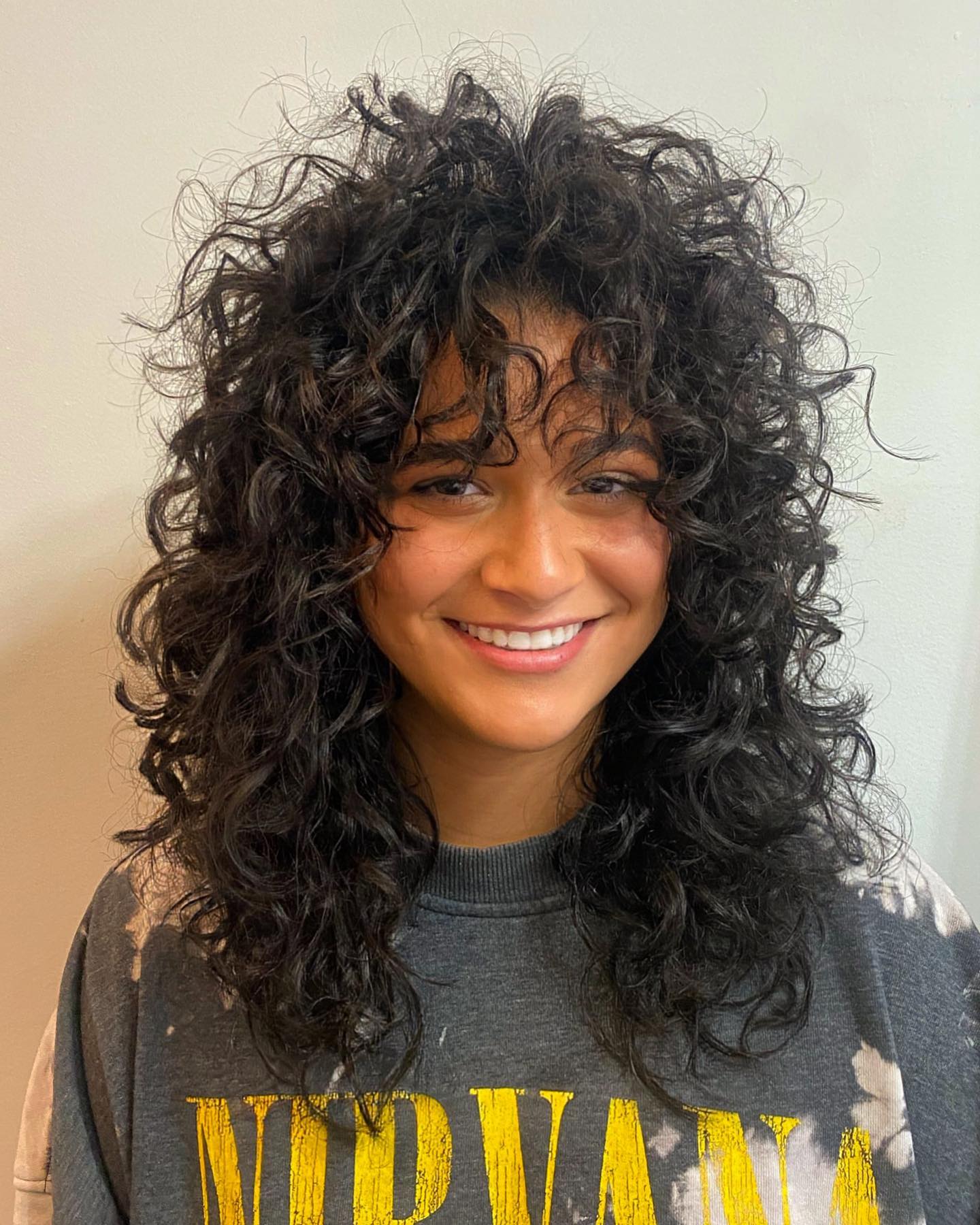 Deeply-Textured Black Wolf Cut with Natural Curls