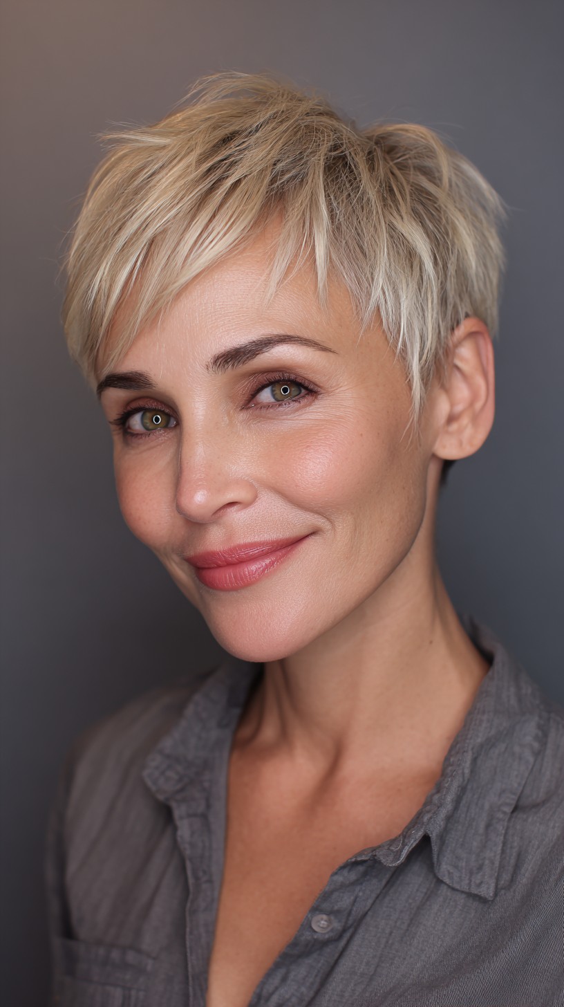 Edgy Platinum Textured Pixie with Asymmetrical Bangs