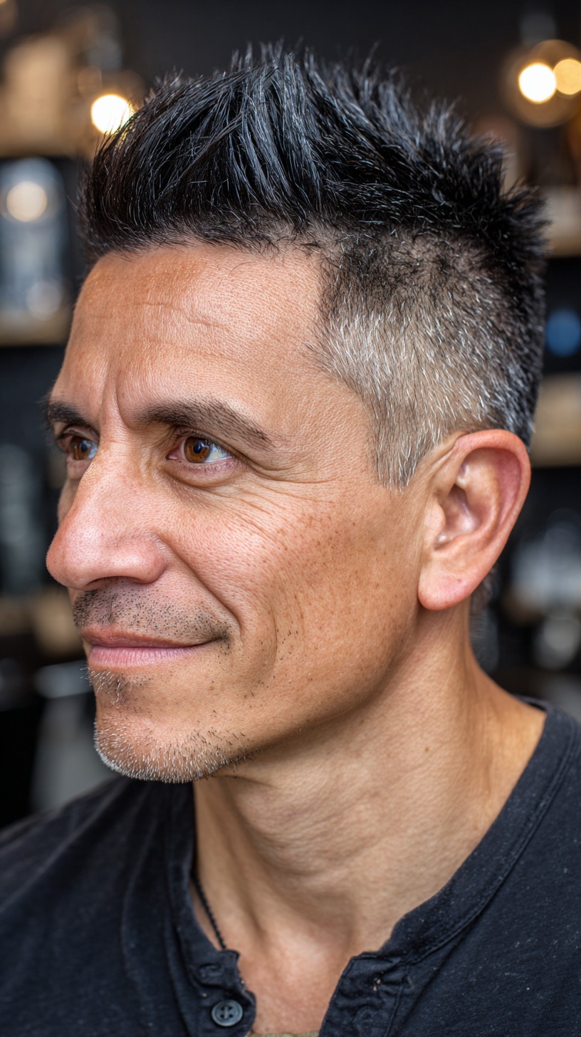 Edgy Tapered Salt-and-Pepper Mohawk