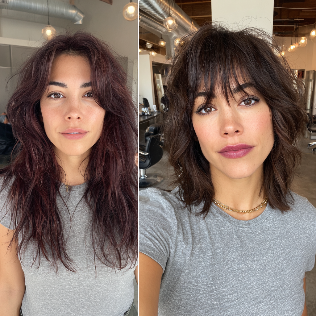 Edgy Textured Shag with Bold Bangs