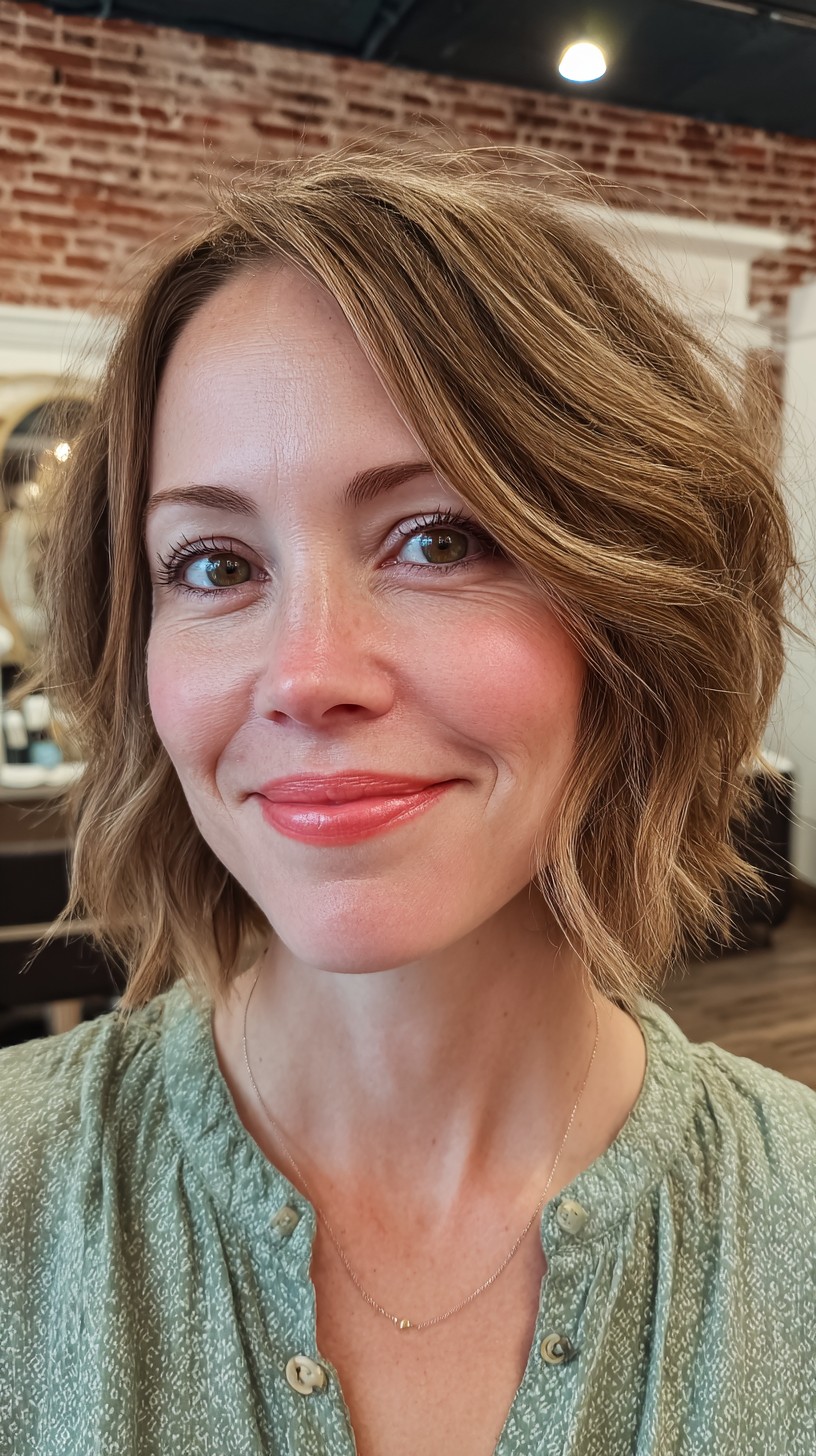 Effervescent Wavy Bob with Golden Highlights