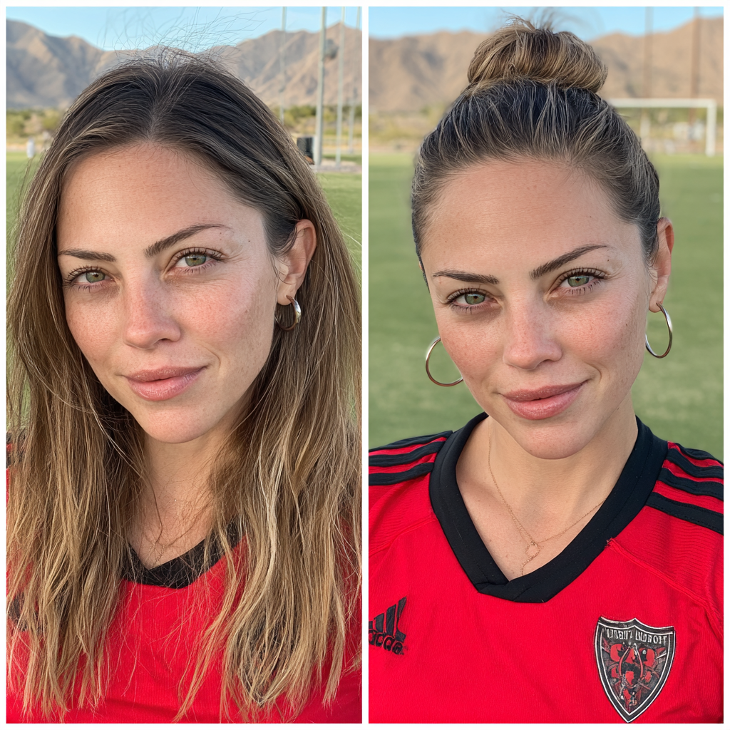 Effortlessly Chic Long Layers with a Casual Top Knot