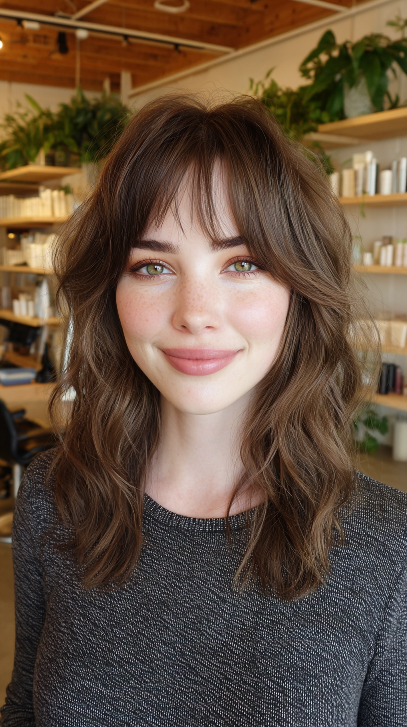 Effortlessly Chic Shaggy Layered Cut with Soft Bangs