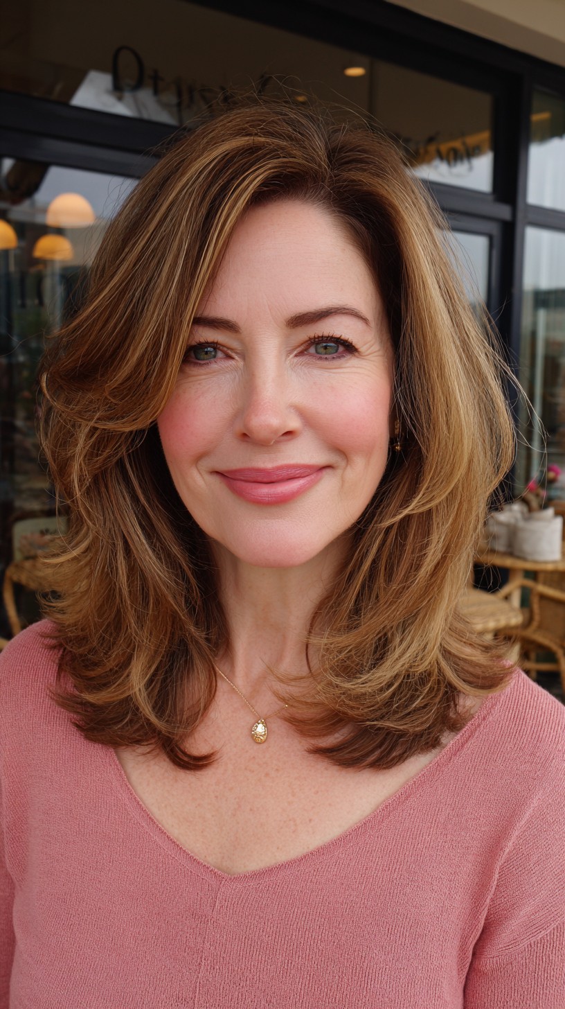 Elegant Copper-Toned Layered Cut for Mature Women