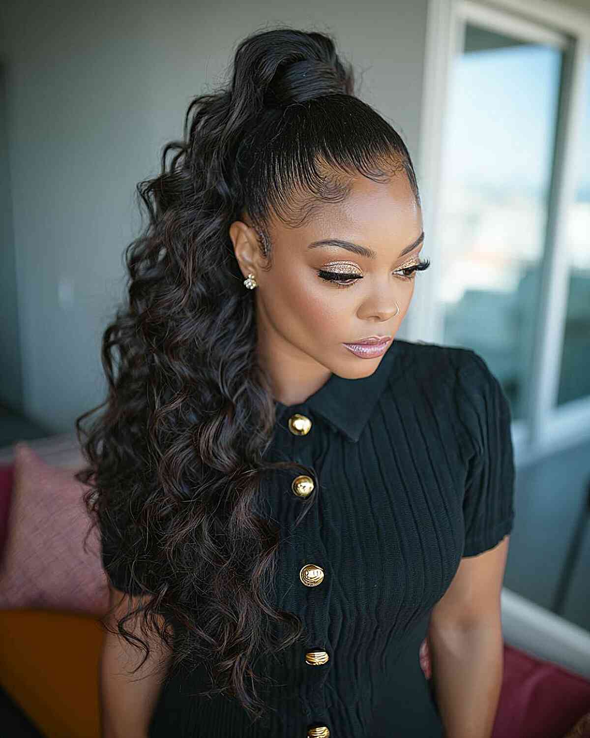Elegant High Ponytail with Loose Curls