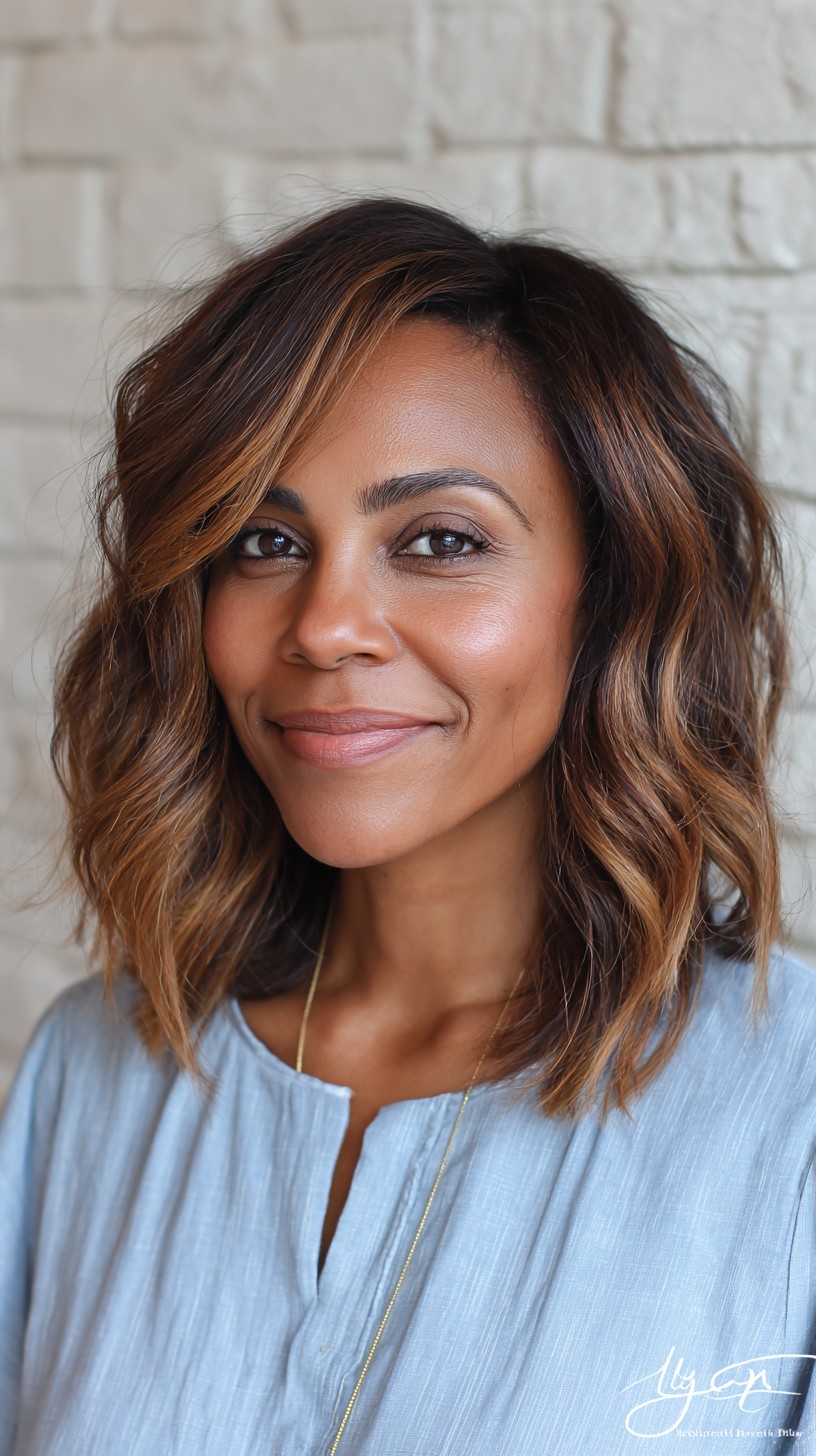 Golden-Brown Balayage with Soft Textured Waves