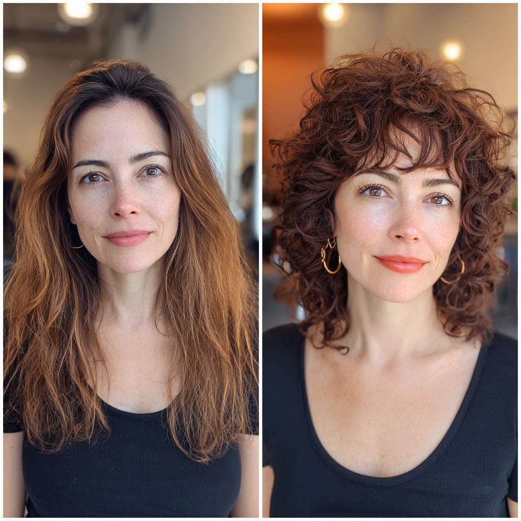 Lively Auburn Curly Wolf Cut with Enhanced Volume