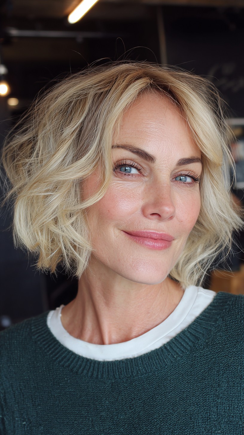 Lively Blonde Textured Shag with Soft Fringes