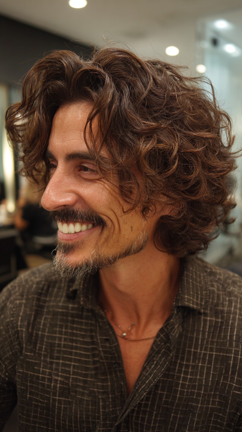 Lively Chestnut Curls with Mid-Length Flow