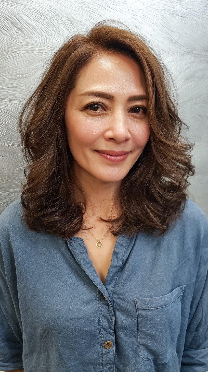 Lustrous Chestnut Waves with Voluminous Texture