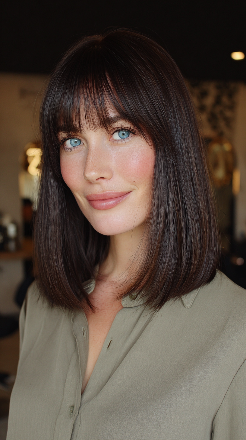 Modern Long Bob with Soft Blunt Bangs