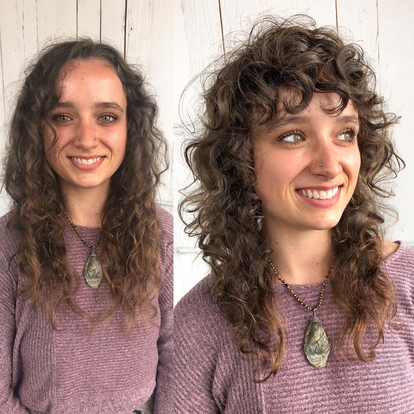 Naturally Tousled Medium-Length Curly Cut with Subtle Highlights