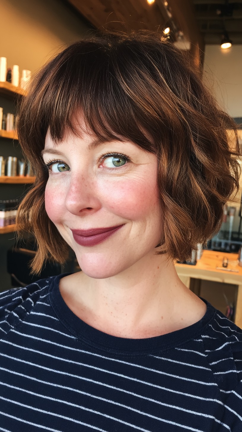 Playful Brunette Bob with Textured Waves
