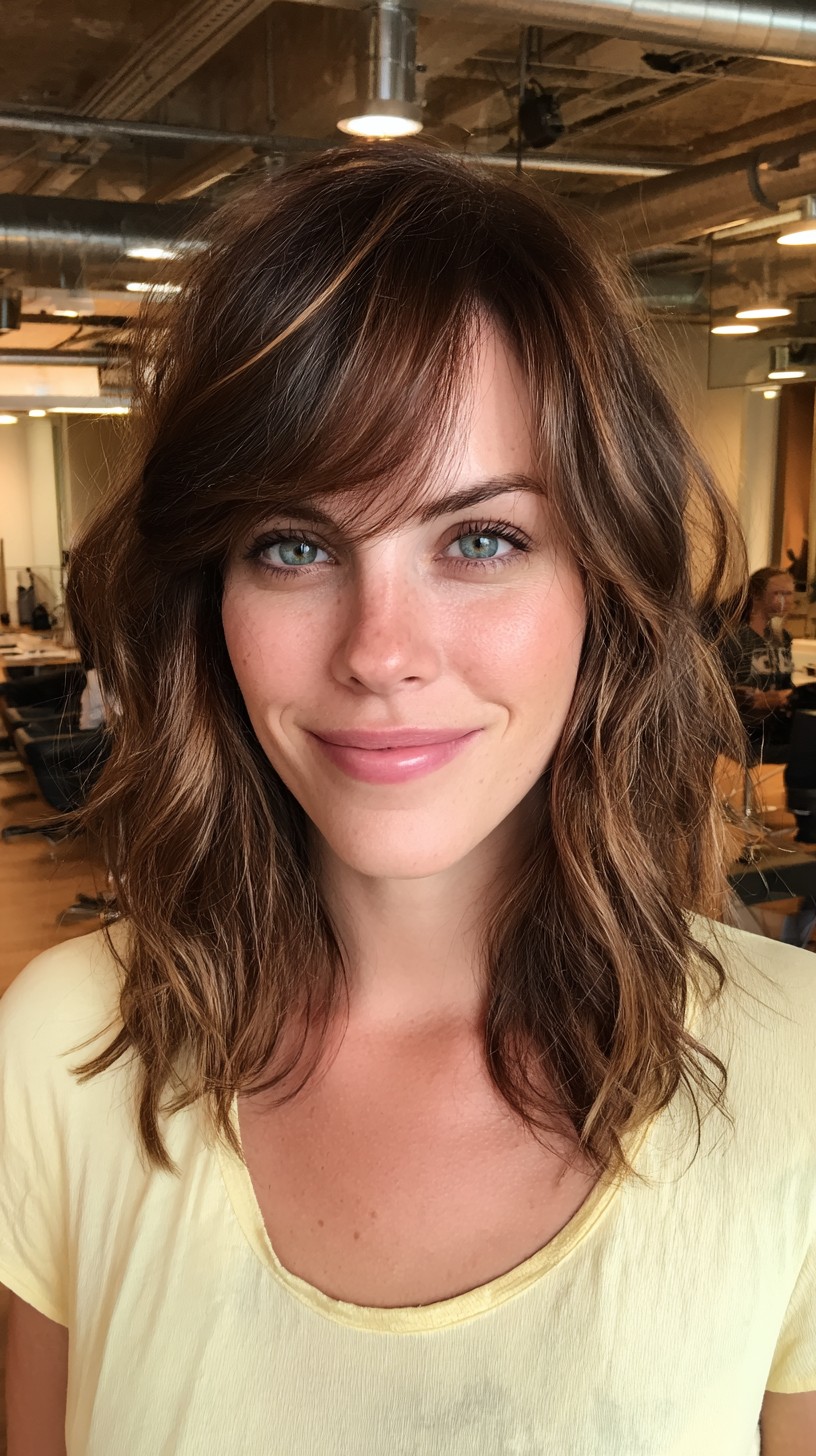 Playful Brunette Shag with Natural Waves