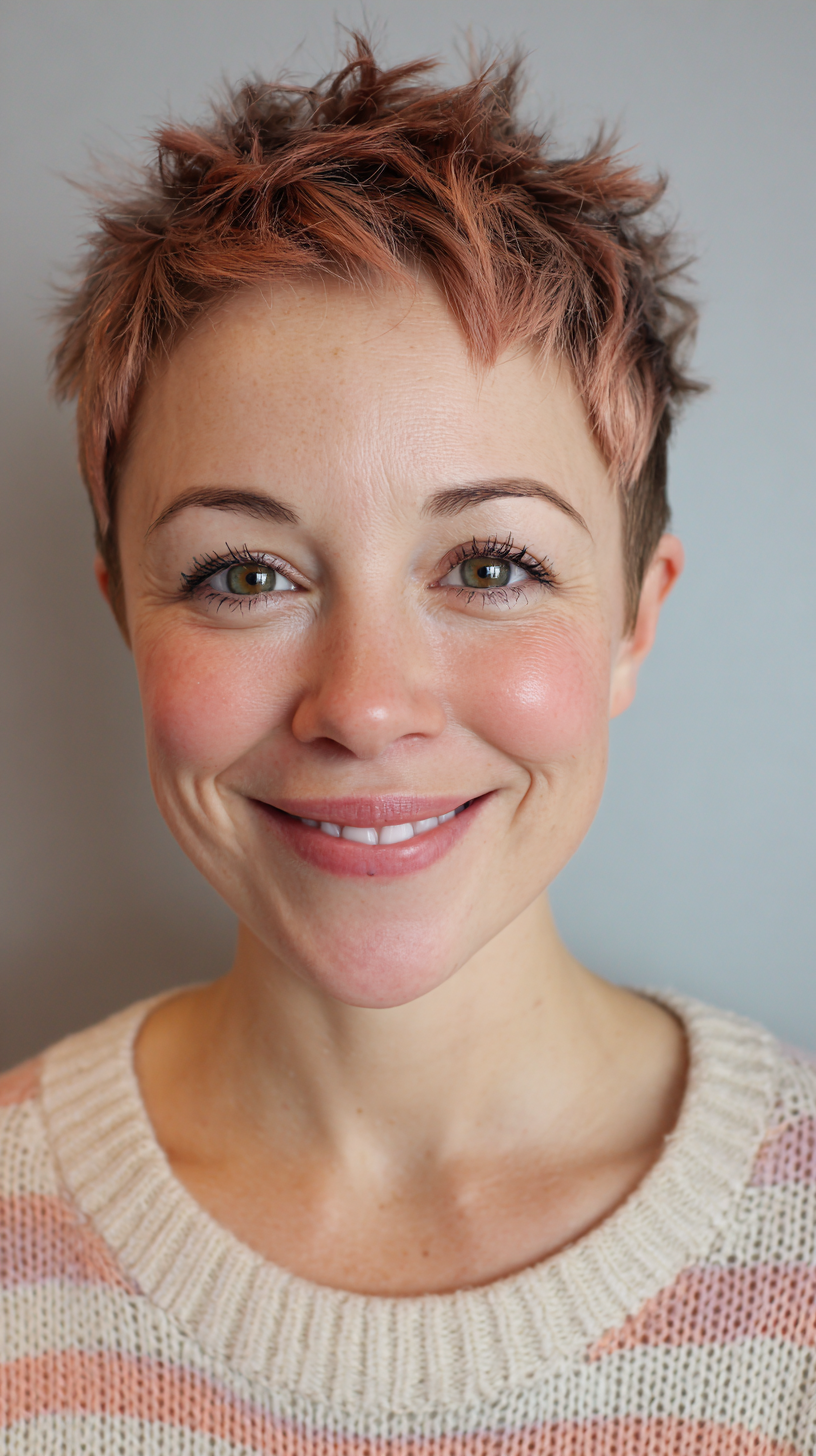 Playful Textured Short Crop with Subtle Rose Tones