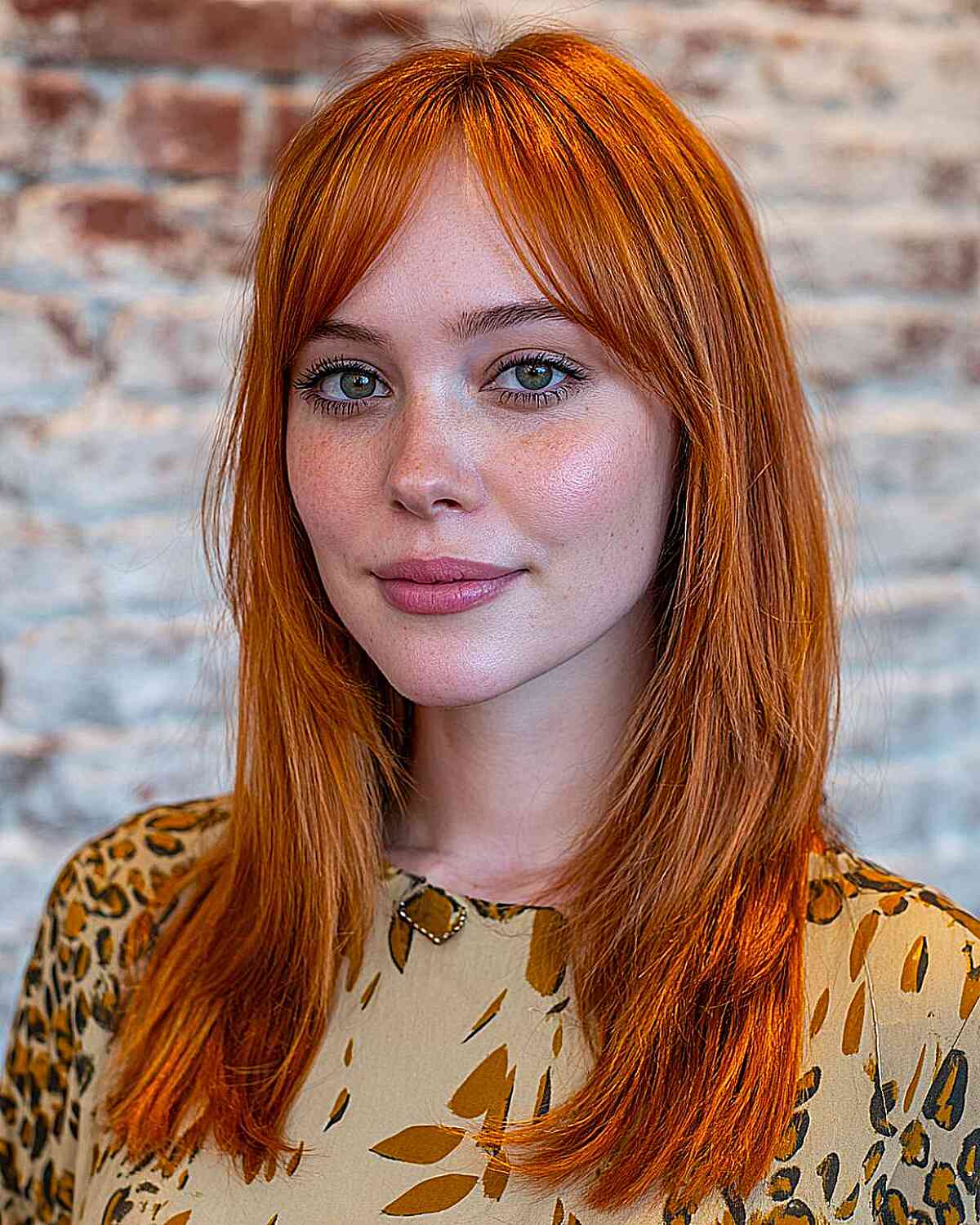 Radiant Copper Long Layered Cut with Bangs