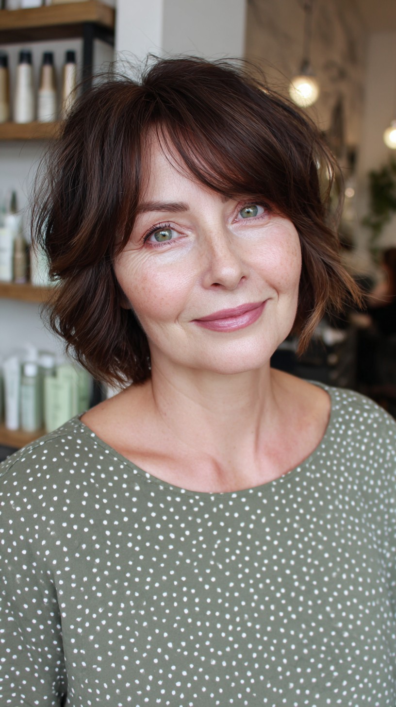 Rich Auburn Textured Bob with Soft Fringe
