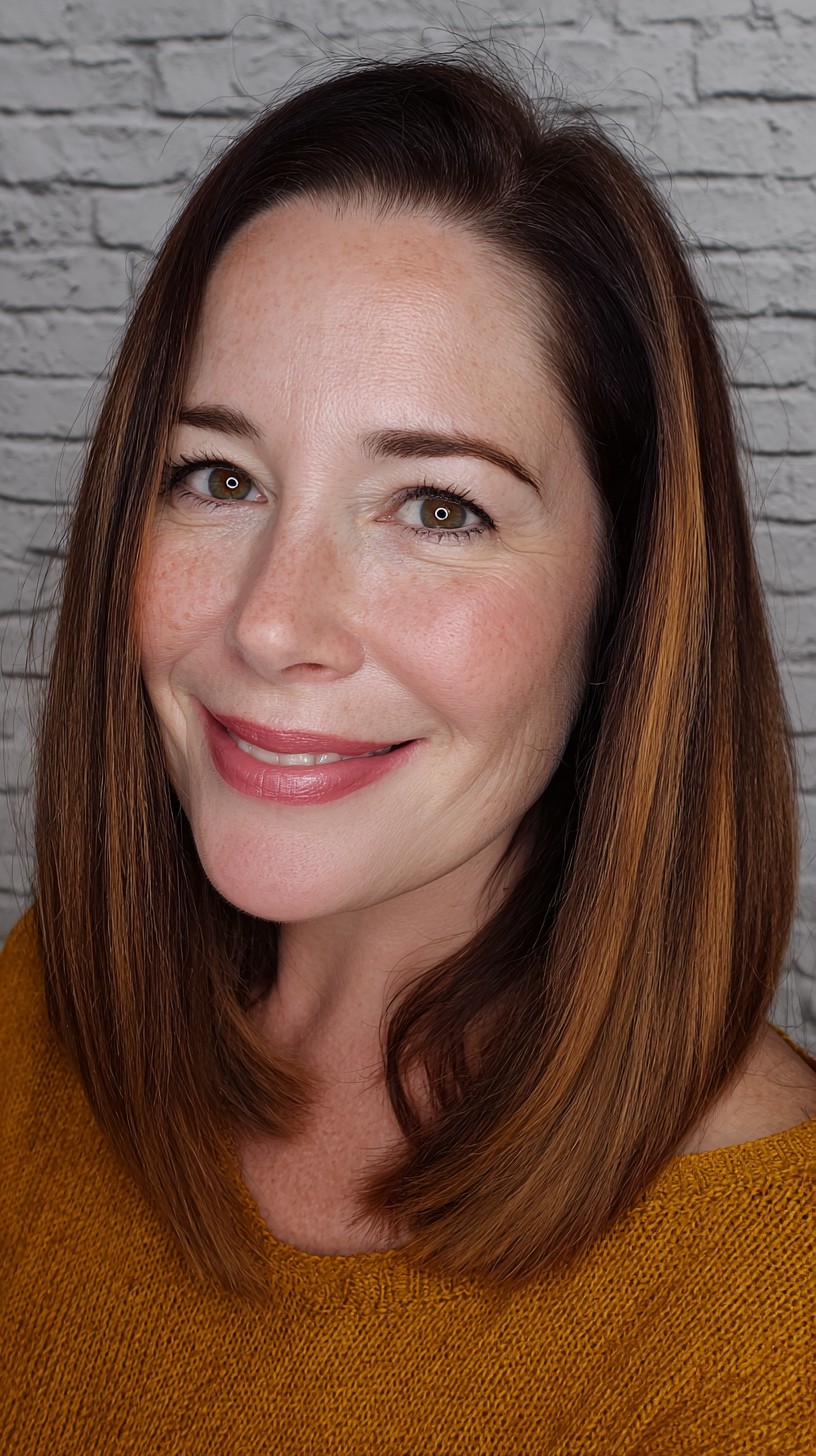 Rich Chestnut Shoulder-Length Layered Cut