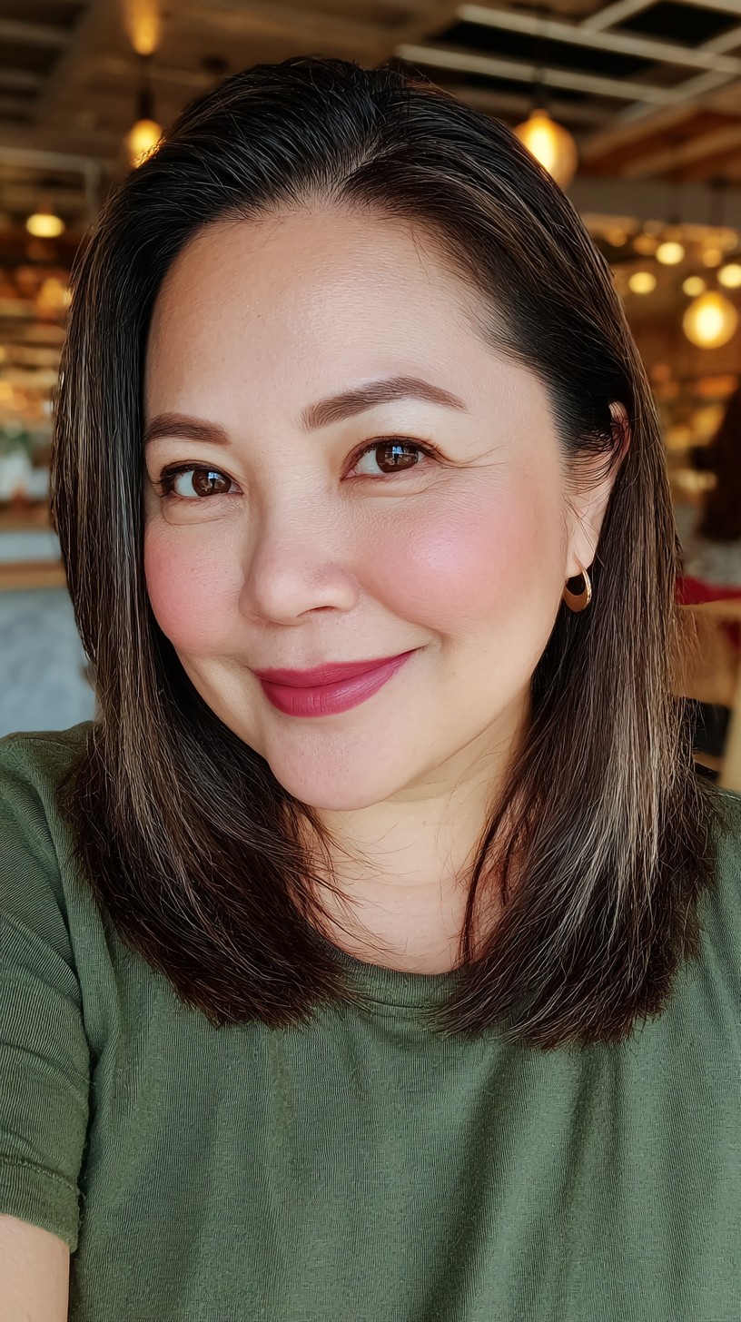 Rich Espresso Shoulder-Length Strands with a Glossy Finish