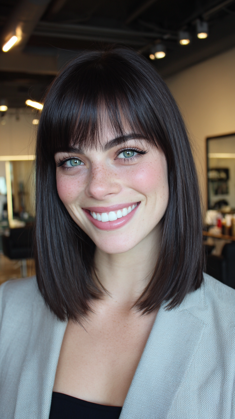Sleek Blunt Bob with Bold Bangs