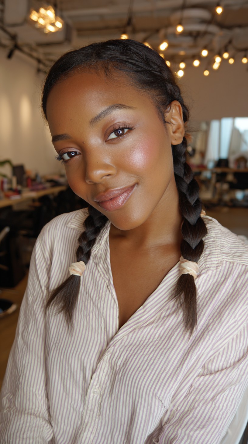 Sleek Classic Pigtails with Elegant Pearl Accents