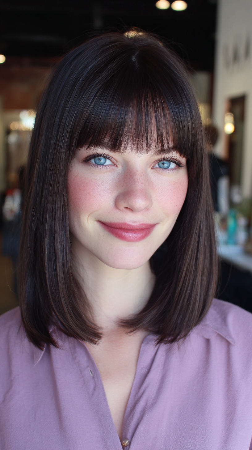 Sleek Long Bob with Textured Bangs