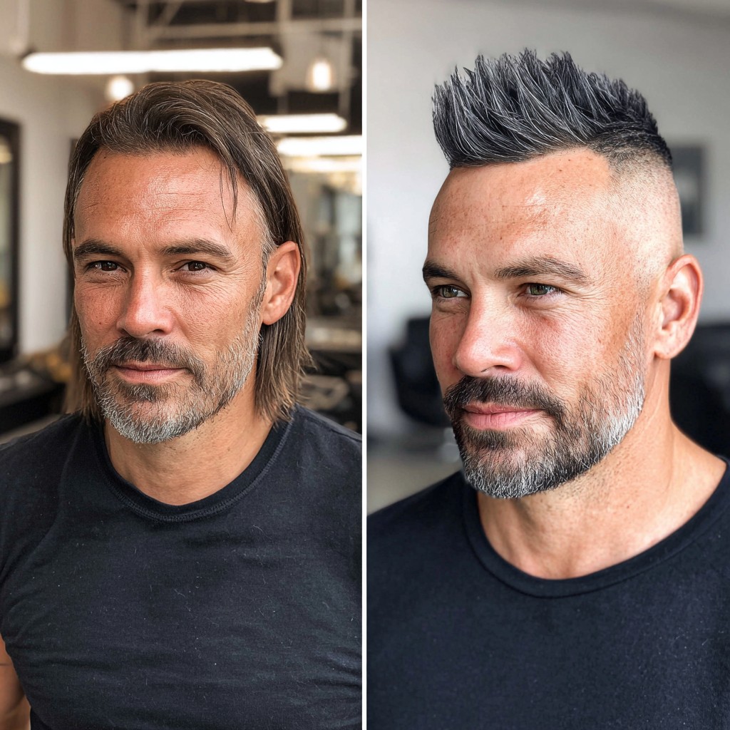 Sleek Salt-and-Pepper Mohawk with Precision Fade