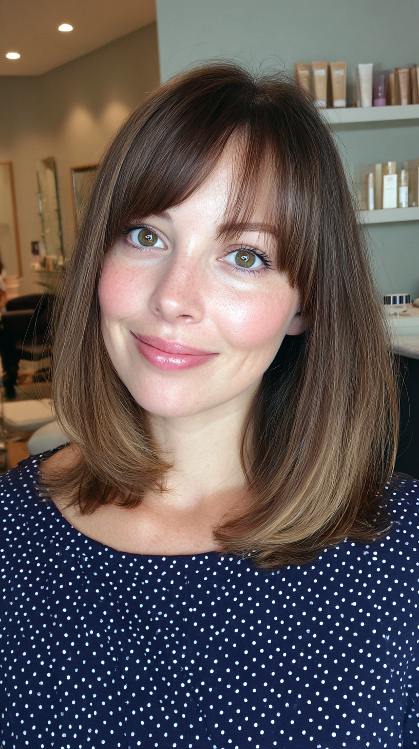 Soft Brown Long Bob with Side-Swept Bangs
