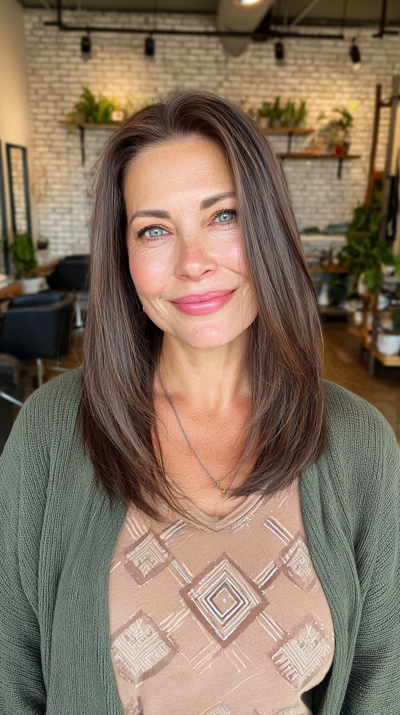 Soft Chestnut Layers with Face-Framing Highlights