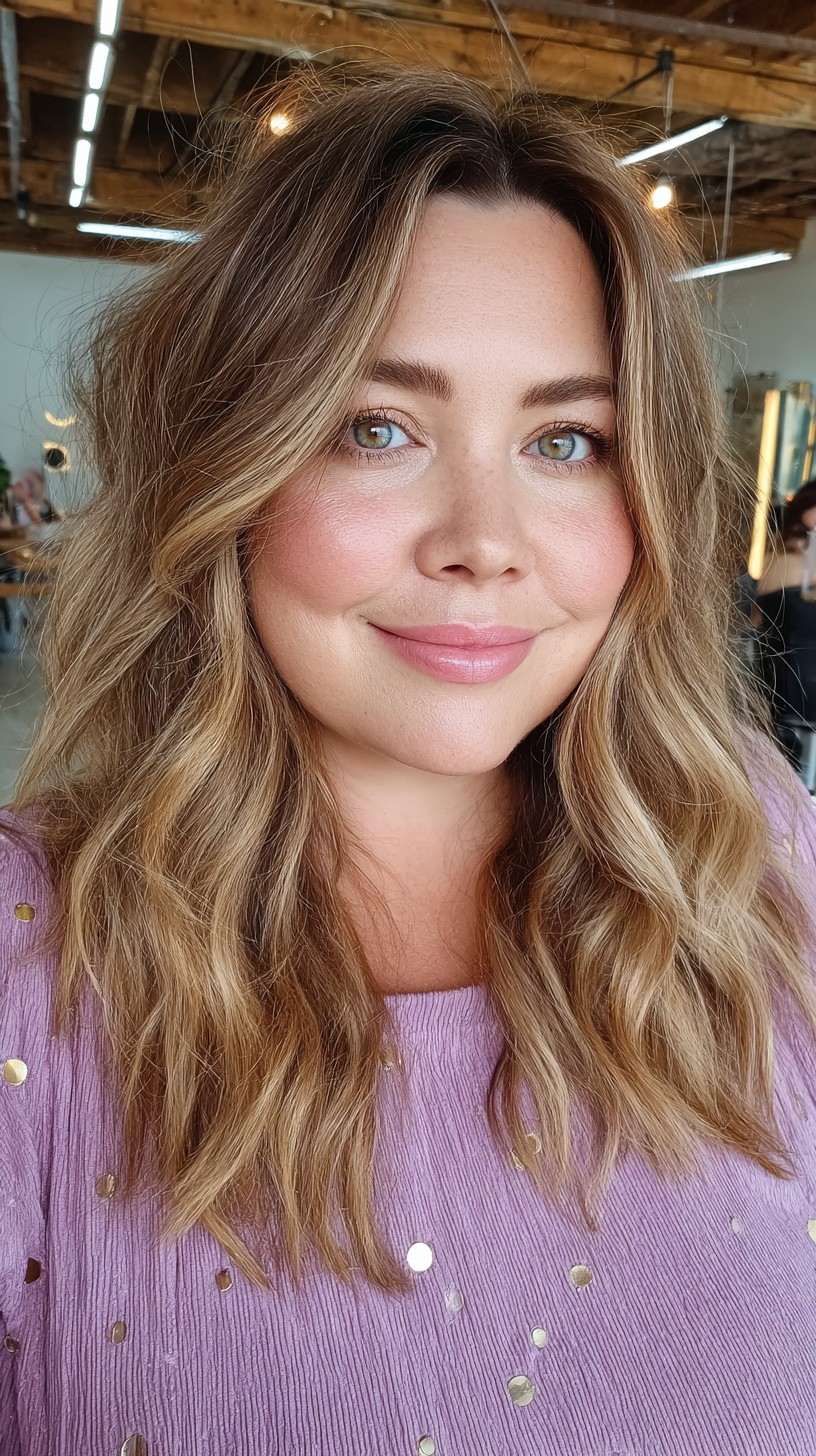 Soft Golden Balayage with Textured Waves