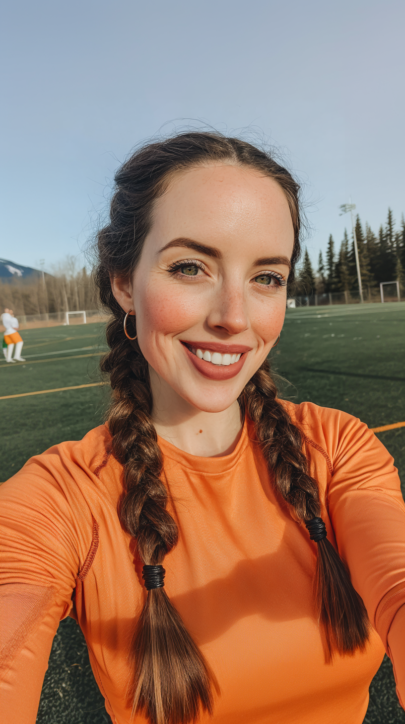 Sporty Double Braids with Subtle Highlights