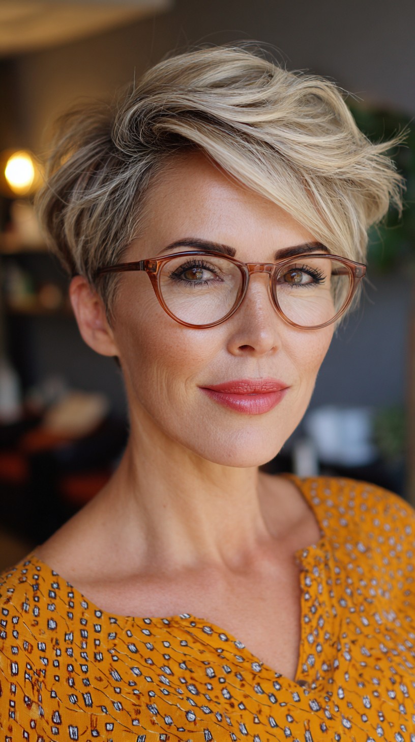 Stylish Blonde Tousled Pixie with Contrast Roots