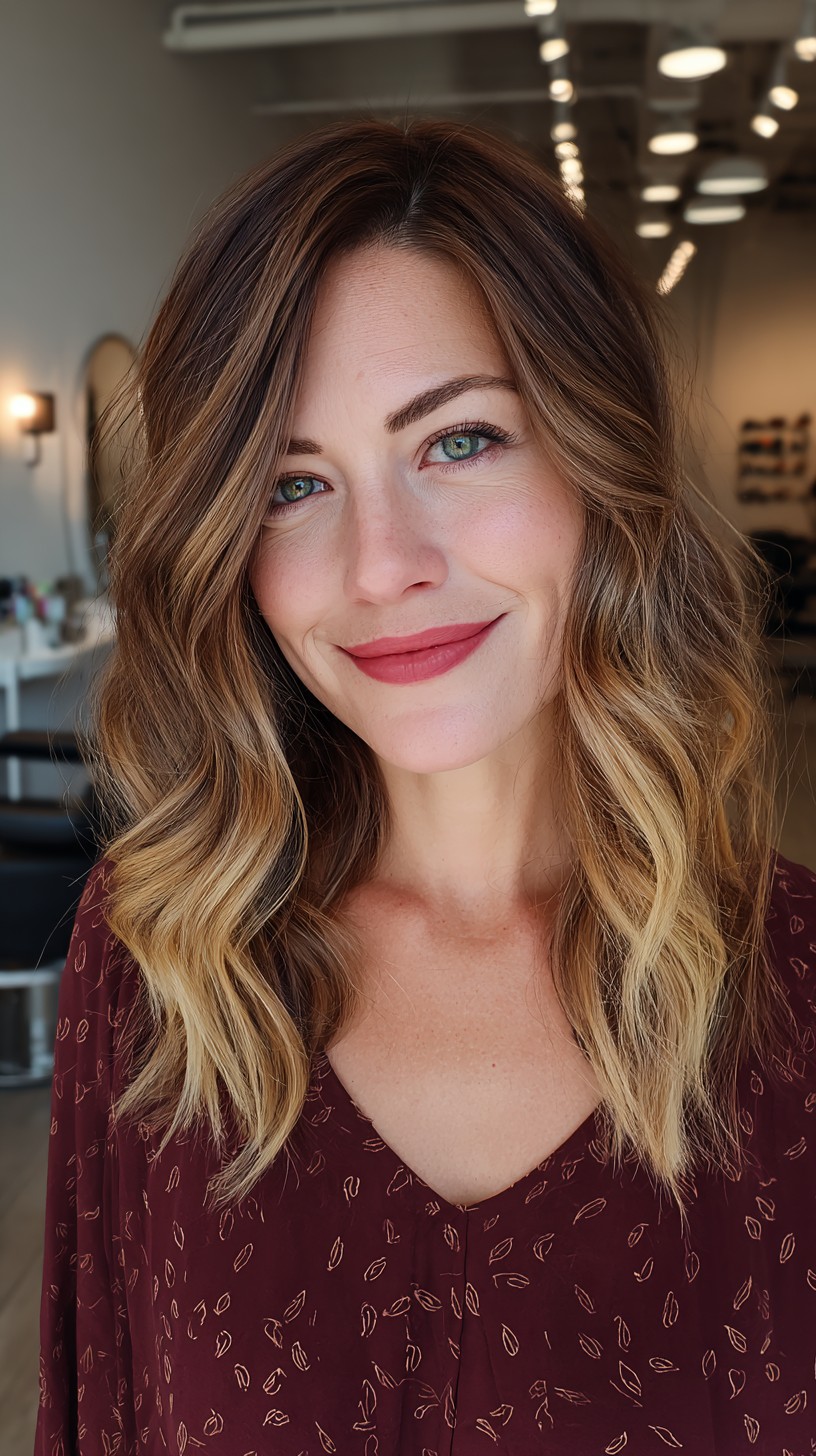 Sunkissed Chestnut Waves with Graduated Layers