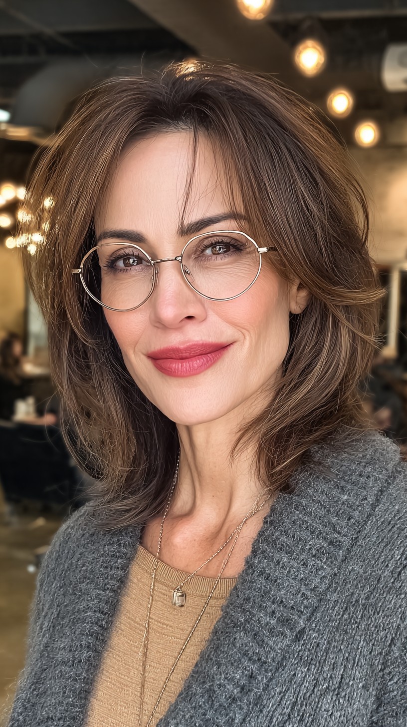 Textured Chestnut Bob with Soft Face-Framing Layers