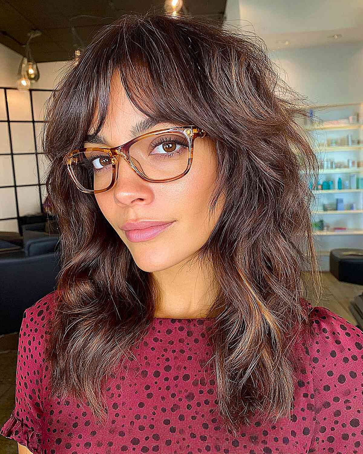 Textured Chocolate Brown Waves with Bangs